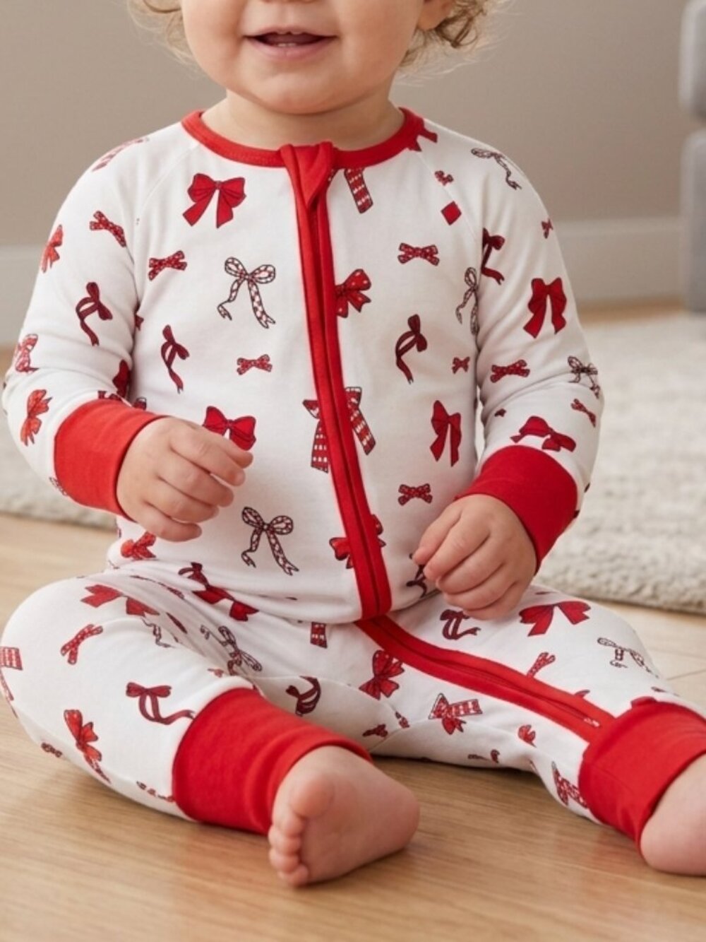 Red Bow Bamboo Zippy Pajamas 12-18M Baby NWT Soft Stretchy Cozy Romper